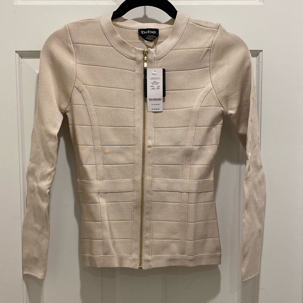 Bebe Banded Zip Cardigan